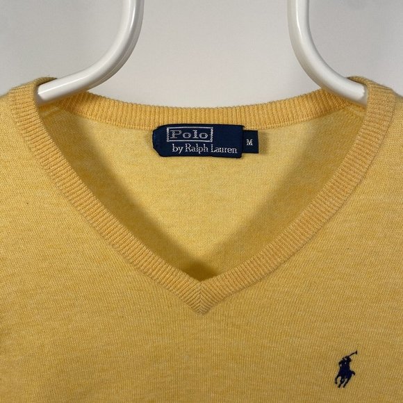 Polo Ralph Lauren 100% Merino Wool Jumper V-Neck Sweater Yellow Medium - Picture 6 of 14
